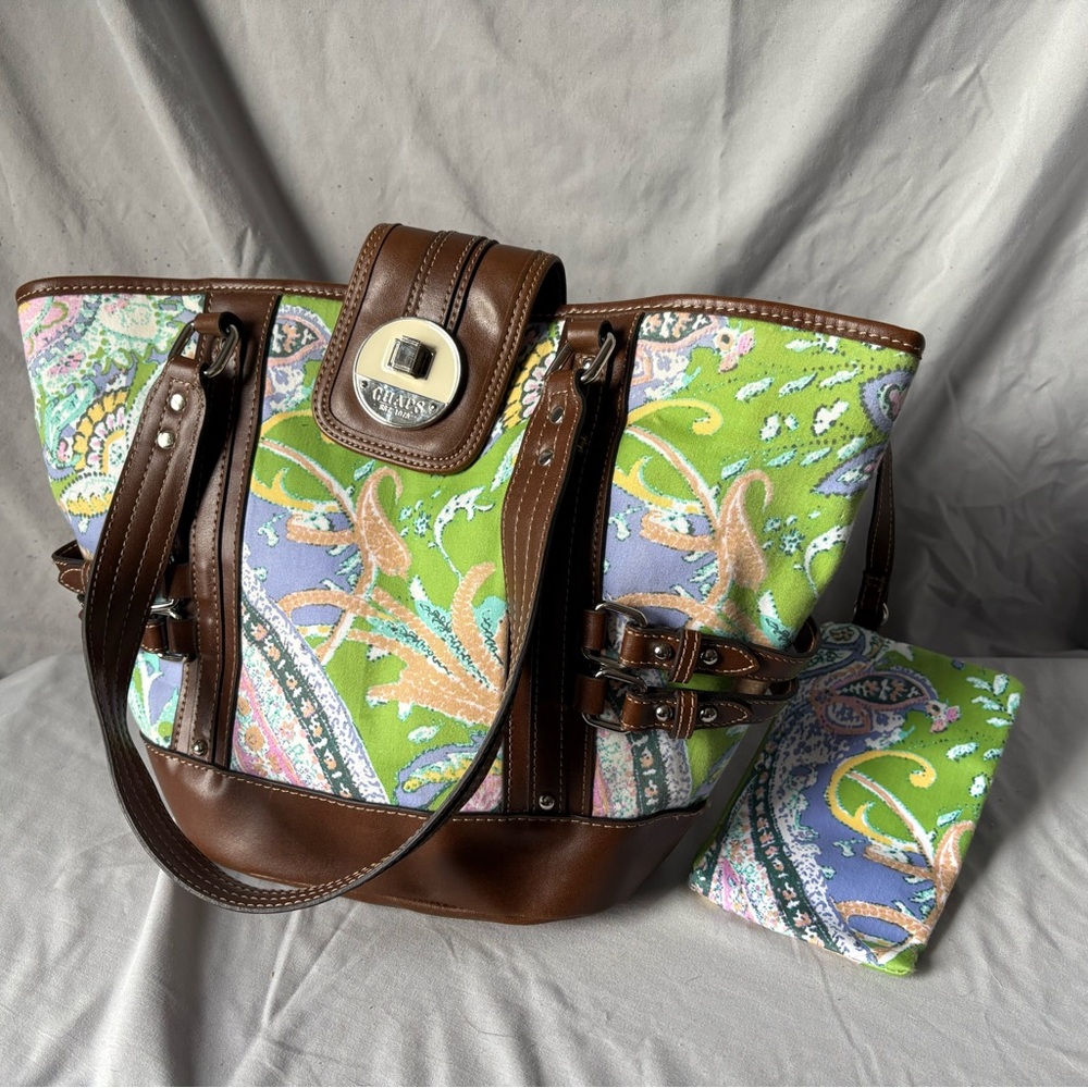 Chaos Multicolor Tote with Brown Leather Accents